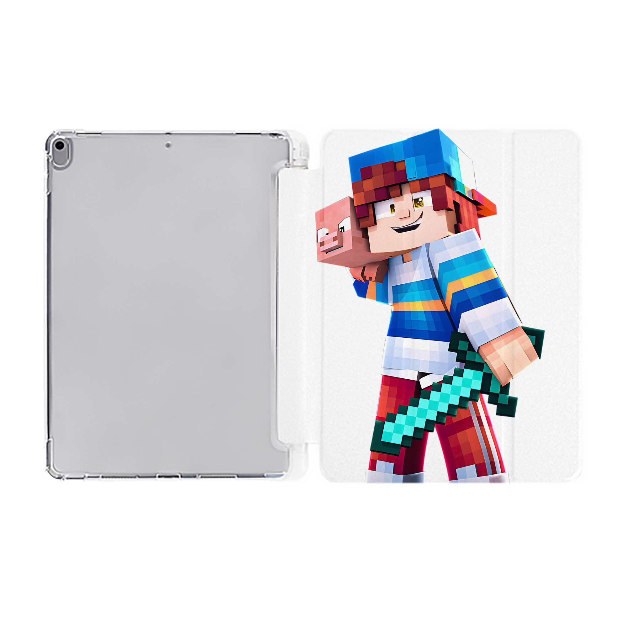 （画像用） マインクラフト ブロックの世界 Minecraft MC Block world IPad ケース ペン収納付き 三つ折りスタンド PUレザー×シリコン 対応機種9.5/10.5/10.9インチ